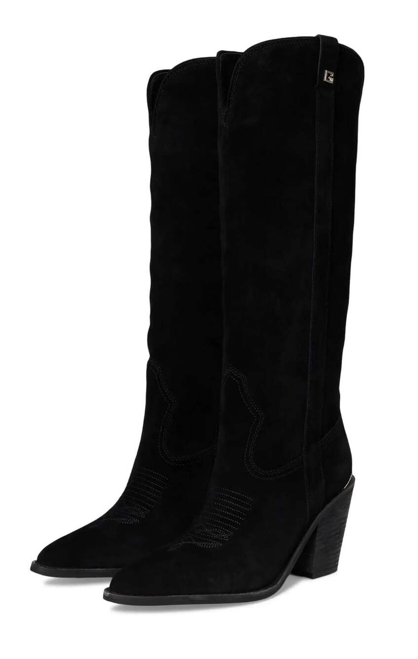 Guess Black Suede sashan boot Western Boots With Metal Hardware Heel Size 6 NEW